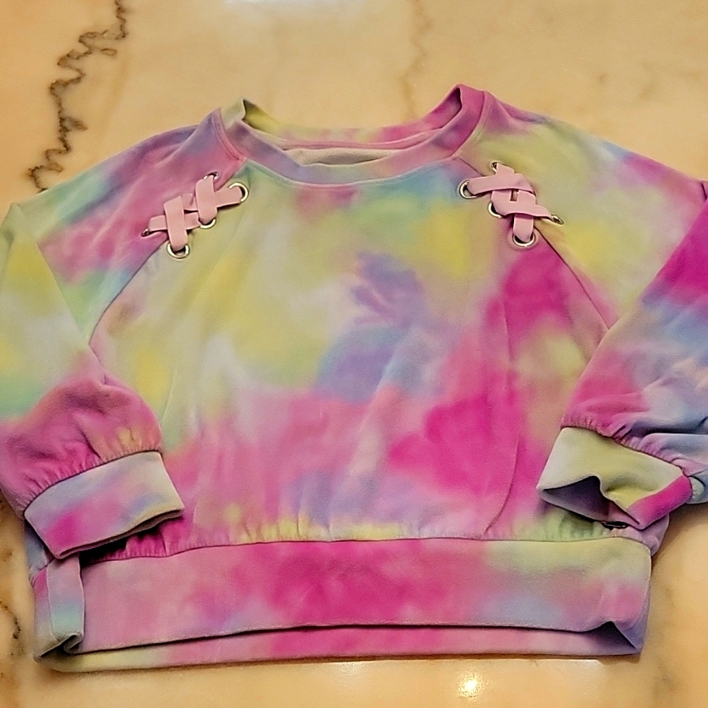 Ultra soft Special edition Justice tie dye pastel crop top.